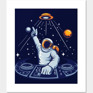 Astronaut DJ Spinning in Outer Space Posters and Art